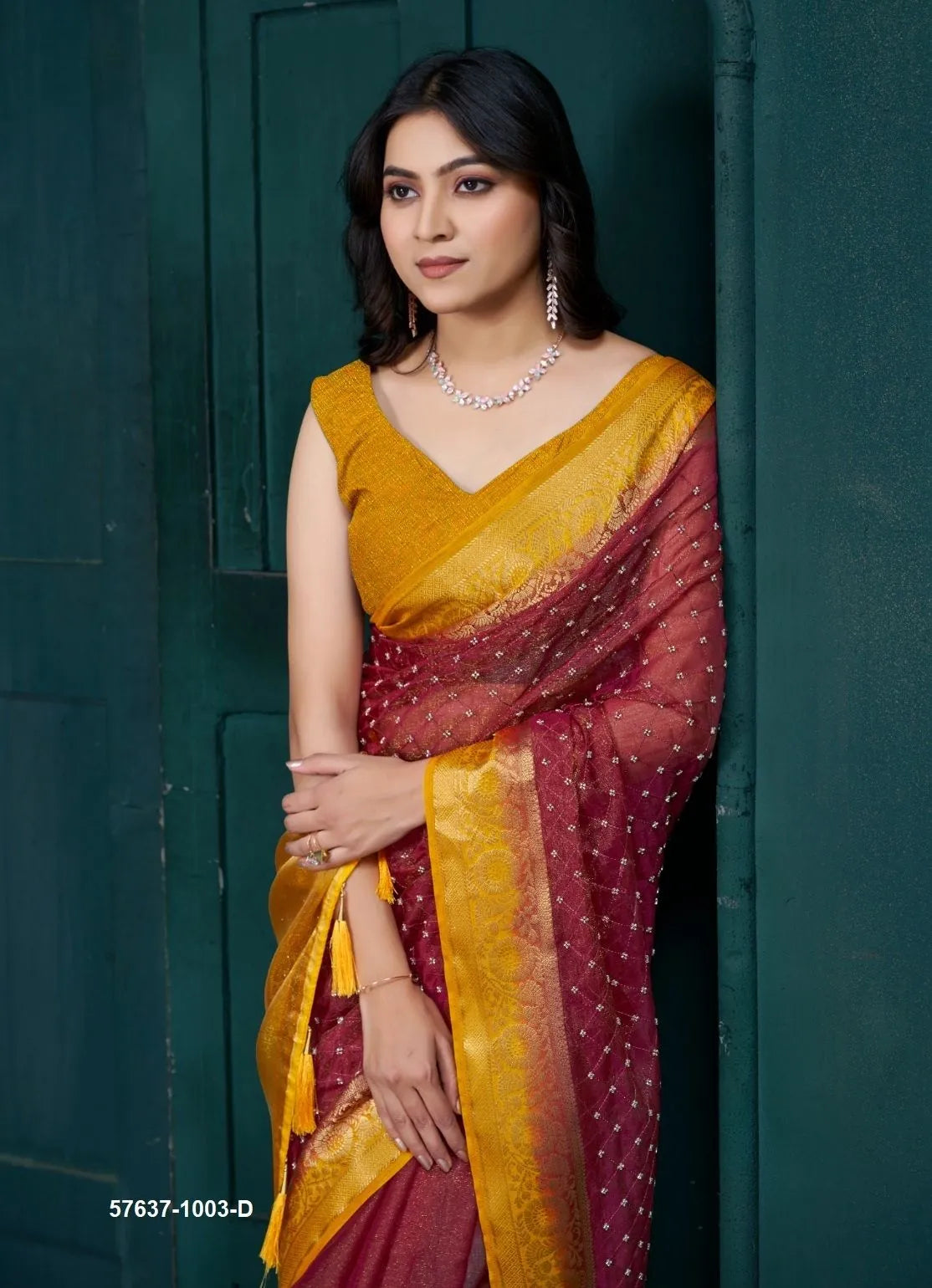 Wine Red Pure Silk Jacquard Woven Saree For Traditional / Religious-Occasions