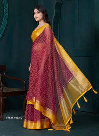 Wine Red Pure Silk Jacquard Woven Saree For Traditional / Religious-Occasions