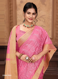 Pink Cotton Thread-Work Office-Wear Desi Saree