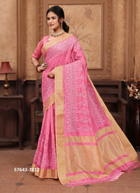 Pink Cotton Thread-Work Office-Wear Desi Saree