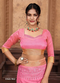 Pink Cotton Thread-Work Office-Wear Desi Saree