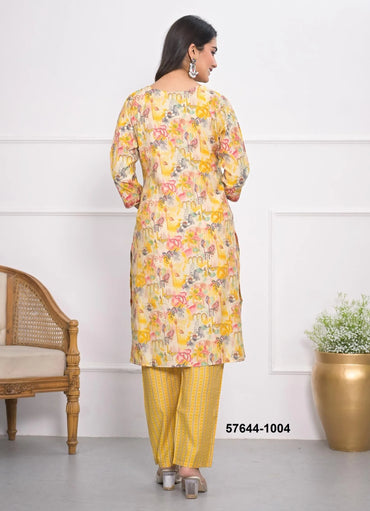 Yellow Chanderi Printed Lounge-Wear Readymade Co-Ord Set