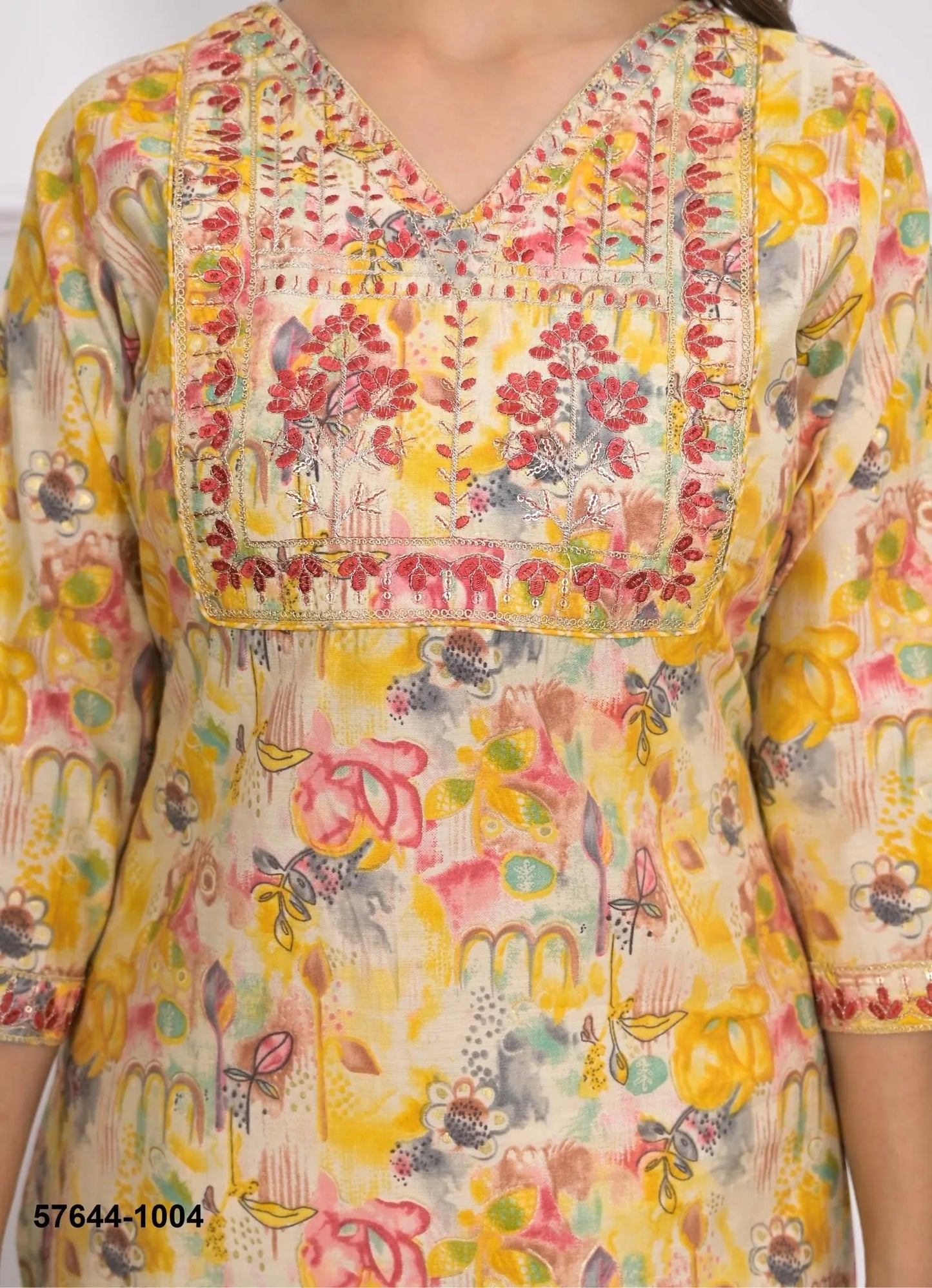 Yellow Chanderi Printed Lounge-Wear Readymade Co-Ord Set