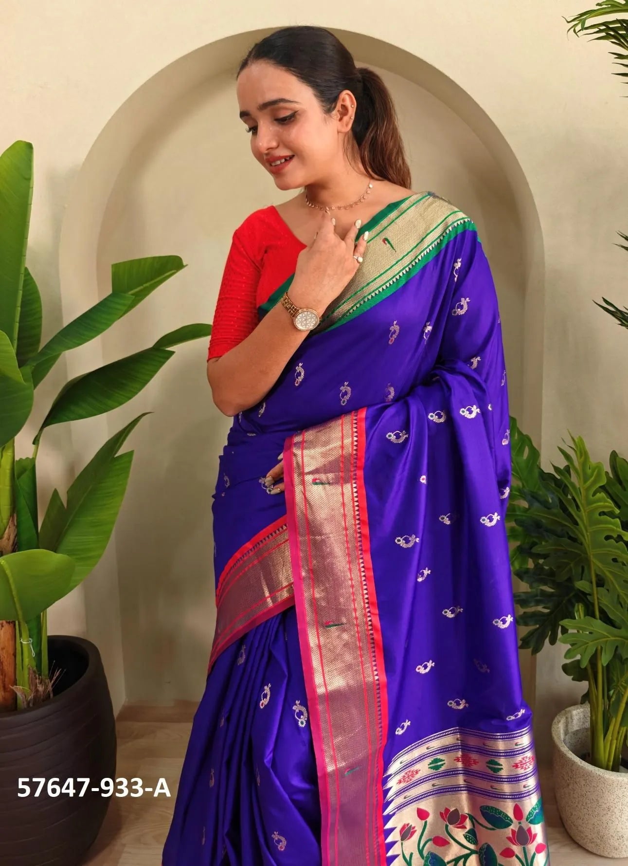 Violet Silk Woven Jacquard Saree For Traditional / Religious-Occasions