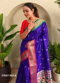 Violet Silk Woven Jacquard Saree For Traditional / Religious-Occasions