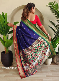 Navy Blue Silk Woven Jacquard Saree For Traditional / Religious-Occasions