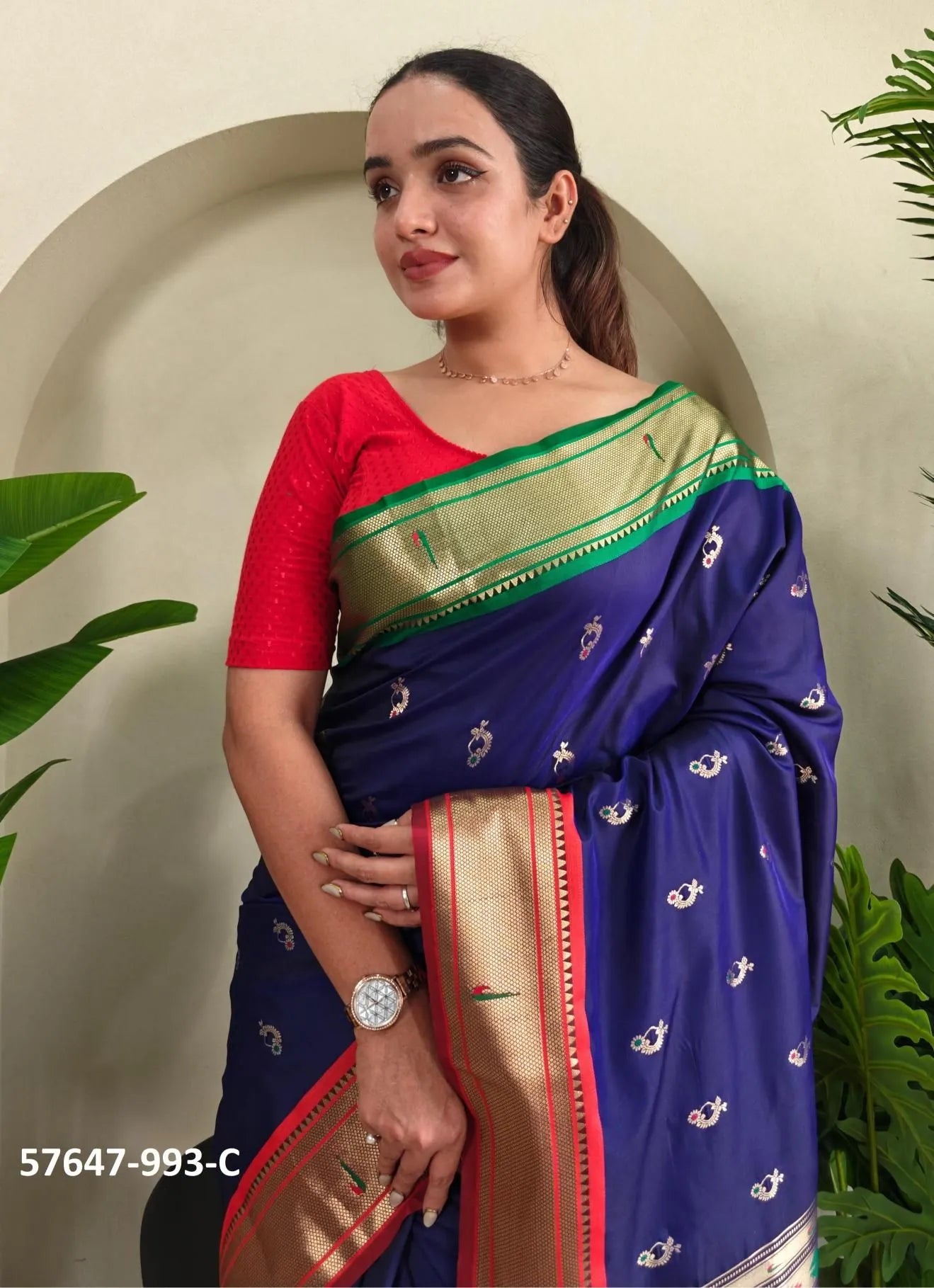 Navy Blue Silk Woven Jacquard Saree For Traditional / Religious-Occasions