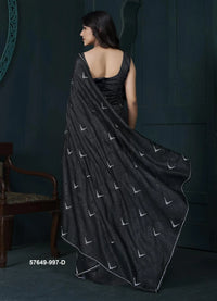 Black Crape Silk Zarkan-Work Party-Wear Beautiful Saree