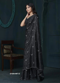 Black Crape Silk Zarkan-Work Party-Wear Beautiful Saree