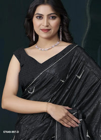 Black Crape Silk Zarkan-Work Party-Wear Beautiful Saree