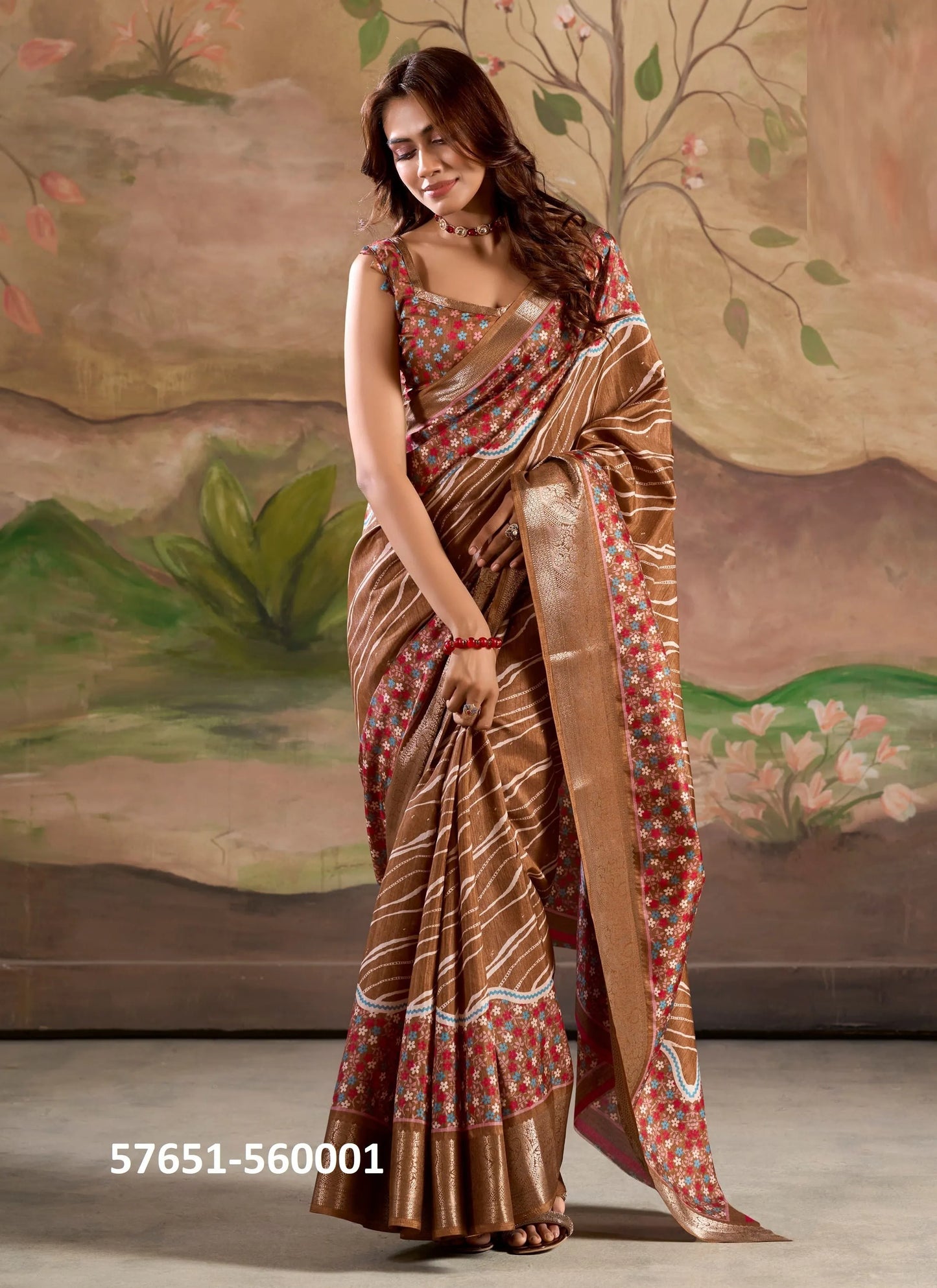 Brown Dolla Silk Printed Festive-Wear Saree