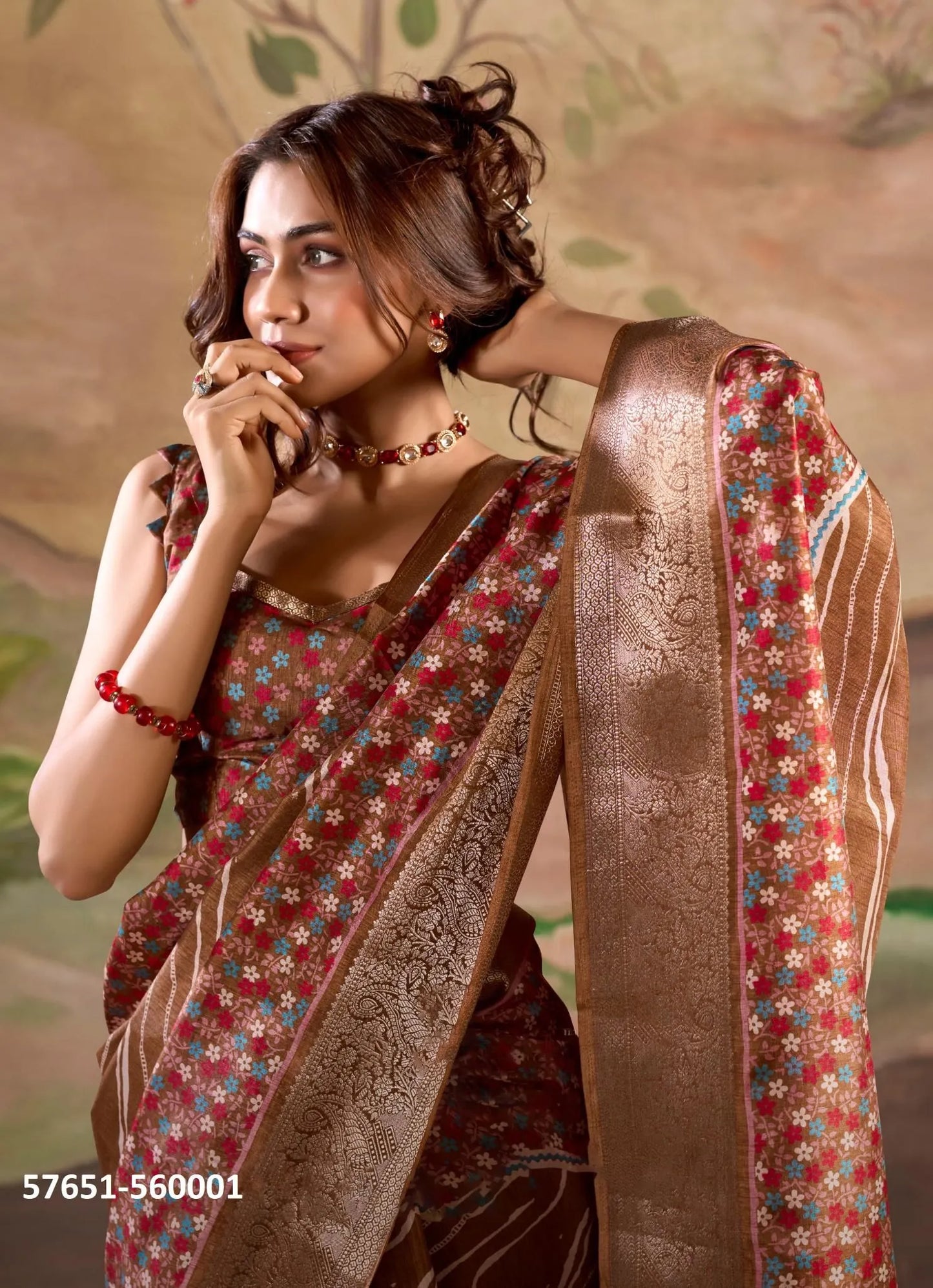 Brown Dolla Silk Printed Festive-Wear Saree