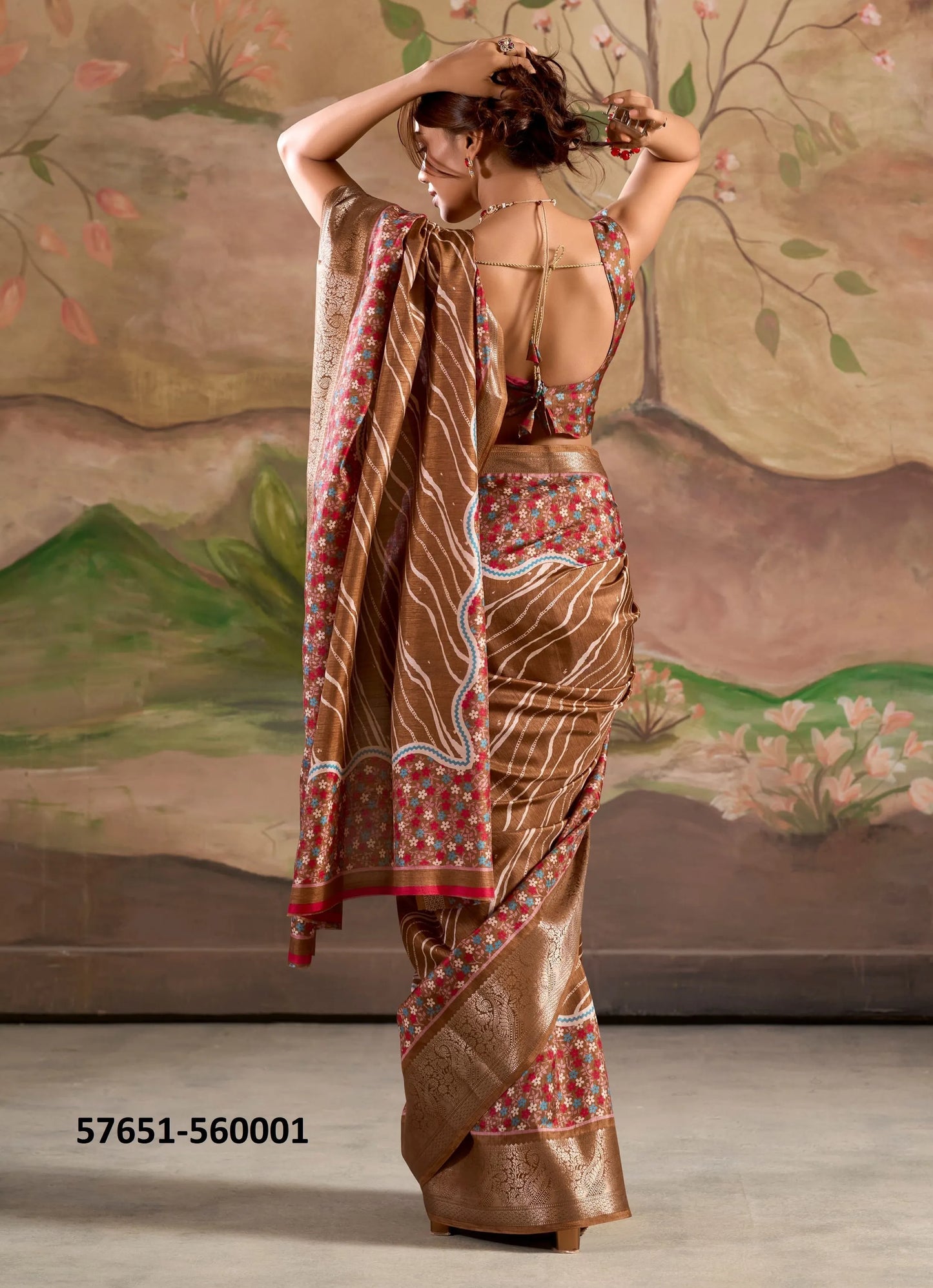 Brown Dolla Silk Printed Festive-Wear Saree
