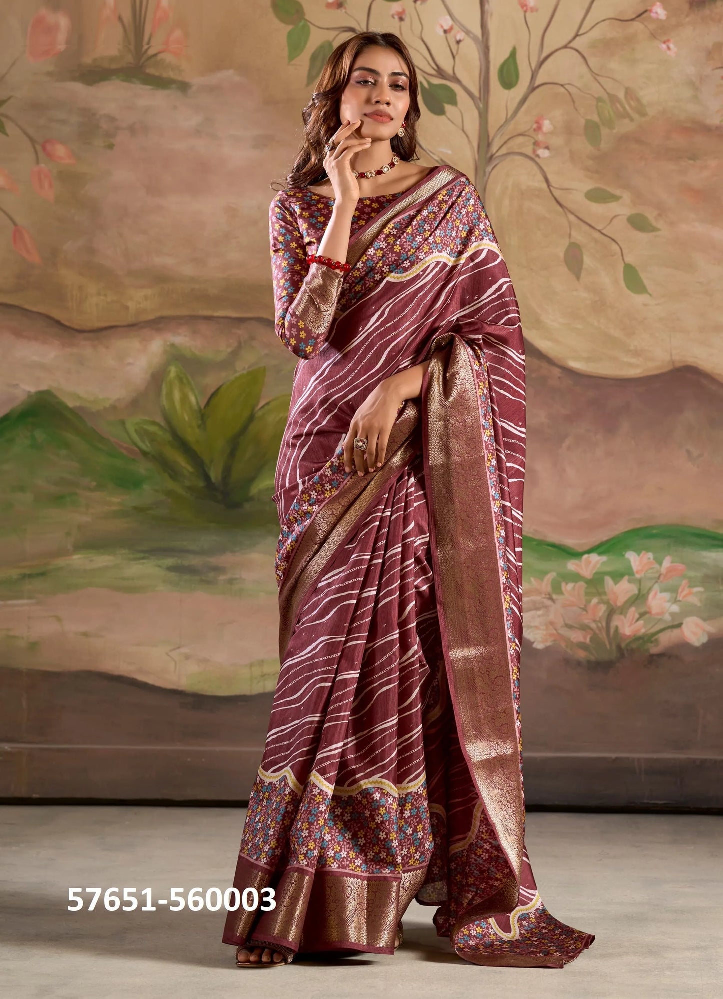 Wine Dolla Silk Printed Festive-Wear Saree