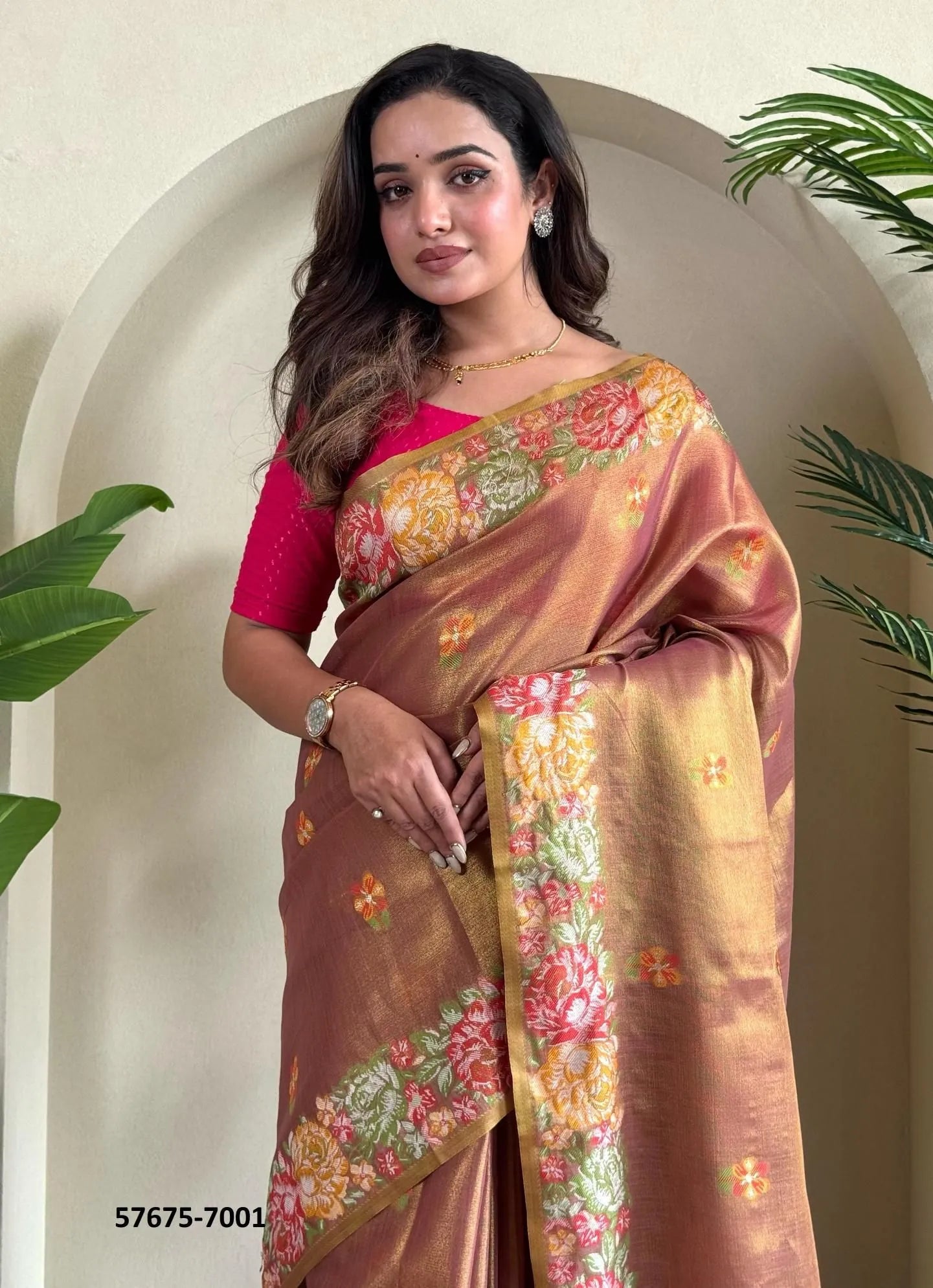 Light Salmon Tissue Silk Woven Party-Wear Saree
