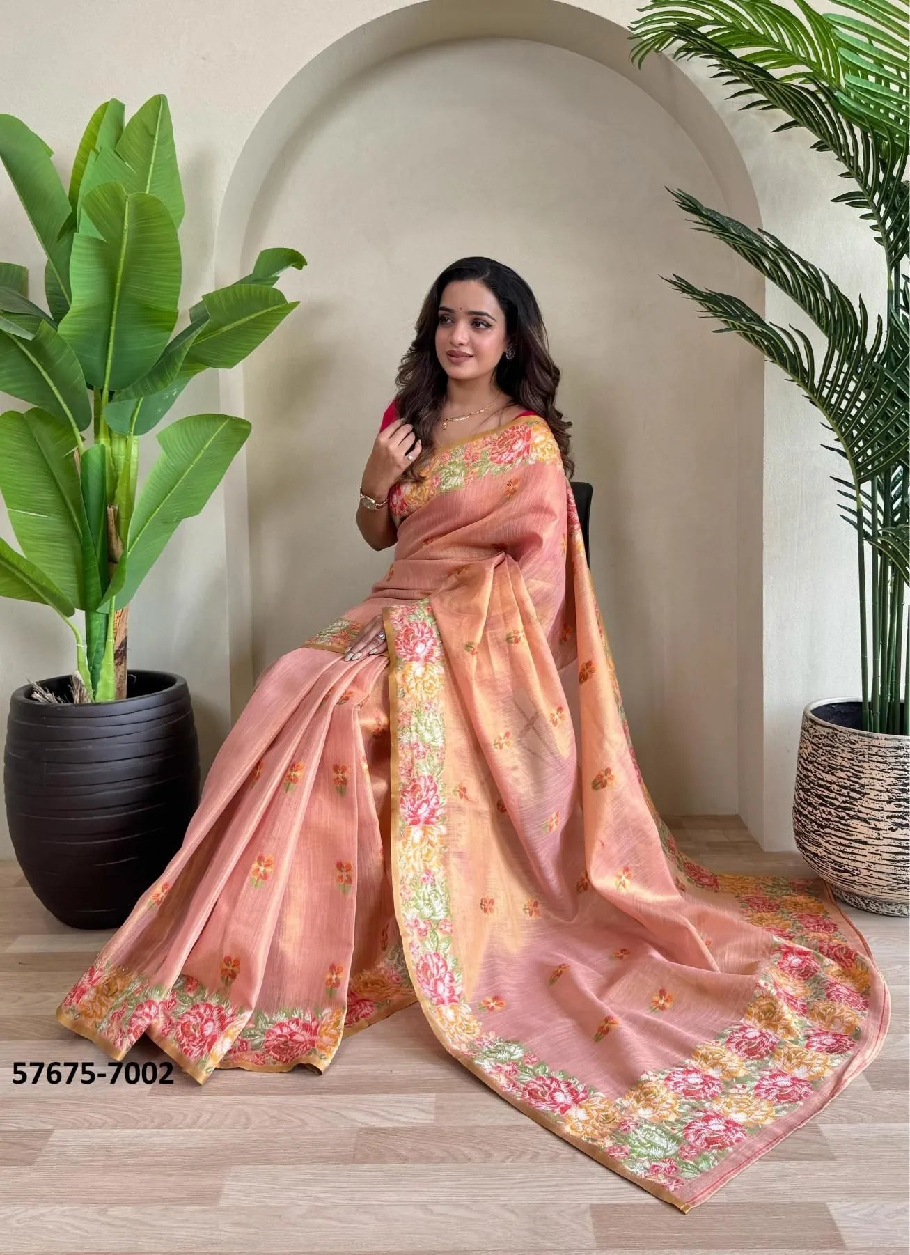 Light Coral Tissue Silk Woven Party-Wear Saree