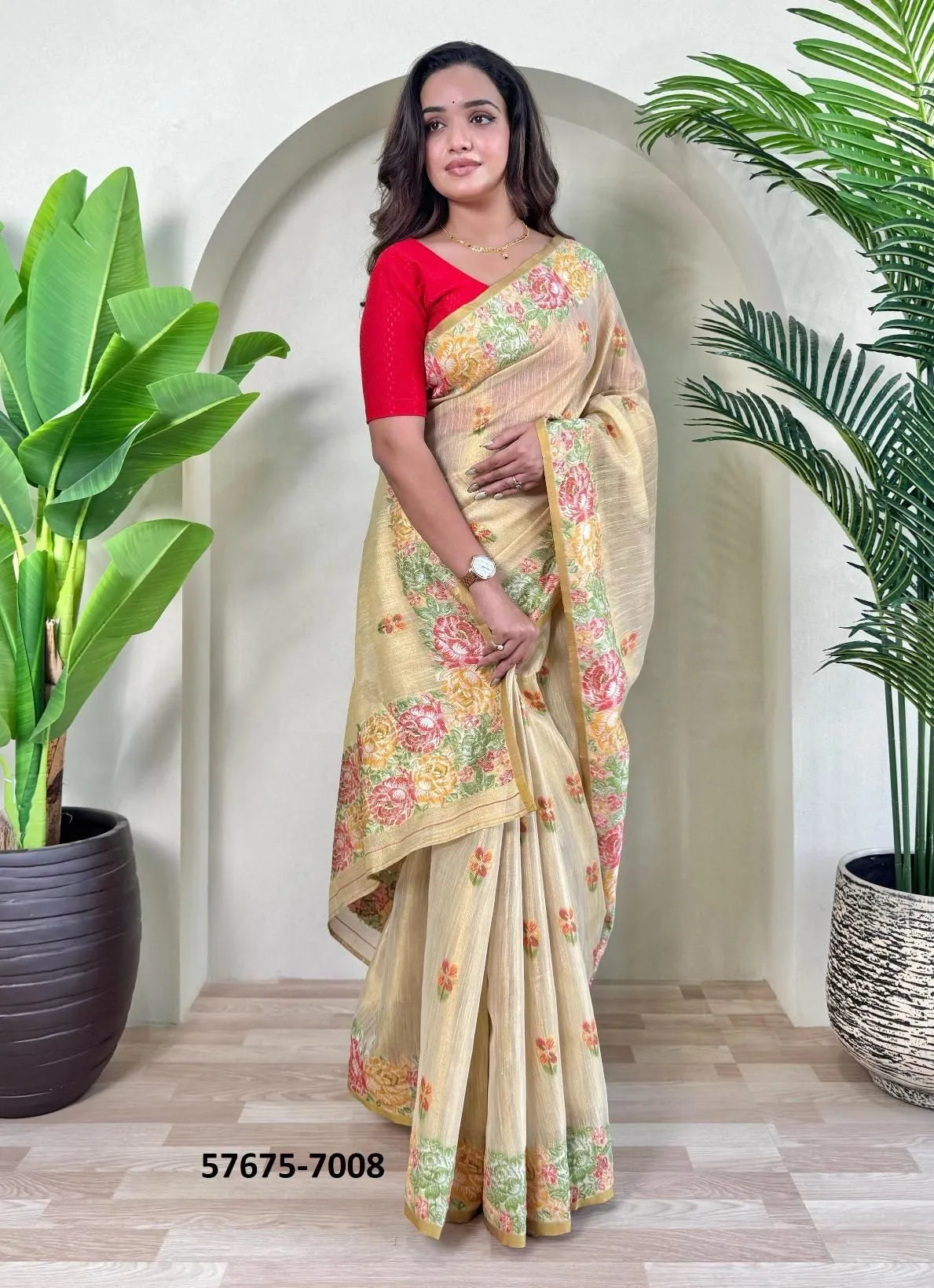 Off White Tissue Silk Woven Party-Wear Saree
