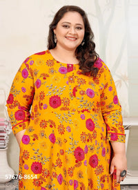 Orange Premium Rayon Printed Resort-Wear Plus-Size Readymade Kurti