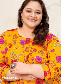 Orange Premium Rayon Printed Resort-Wear Plus-Size Readymade Kurti