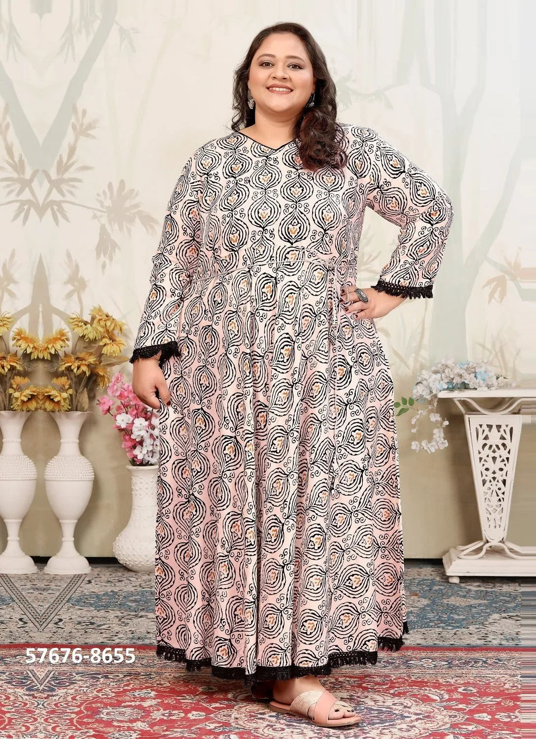 Light Pink Premium Rayon Printed Resort-Wear Plus-Size Readymade Kurti