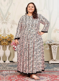 Light Pink Premium Rayon Printed Resort-Wear Plus-Size Readymade Kurti