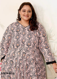 Light Pink Premium Rayon Printed Resort-Wear Plus-Size Readymade Kurti