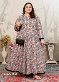 Light Pink Premium Rayon Printed Resort-Wear Plus-Size Readymade Kurti