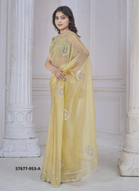 Yellow Organza Zarkan-Work Beautiful Saree For Kitty-Parties