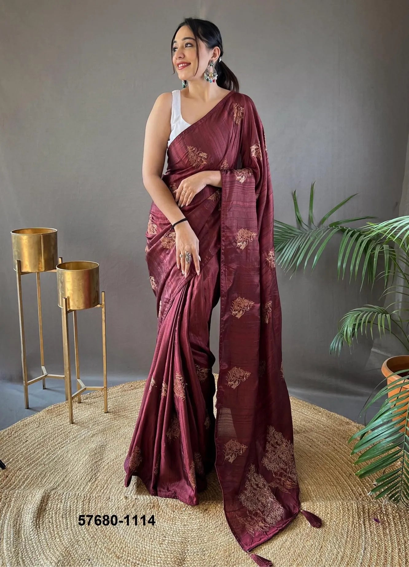 Wine Silk Woven Beautiful Saree For Kitty-Parties