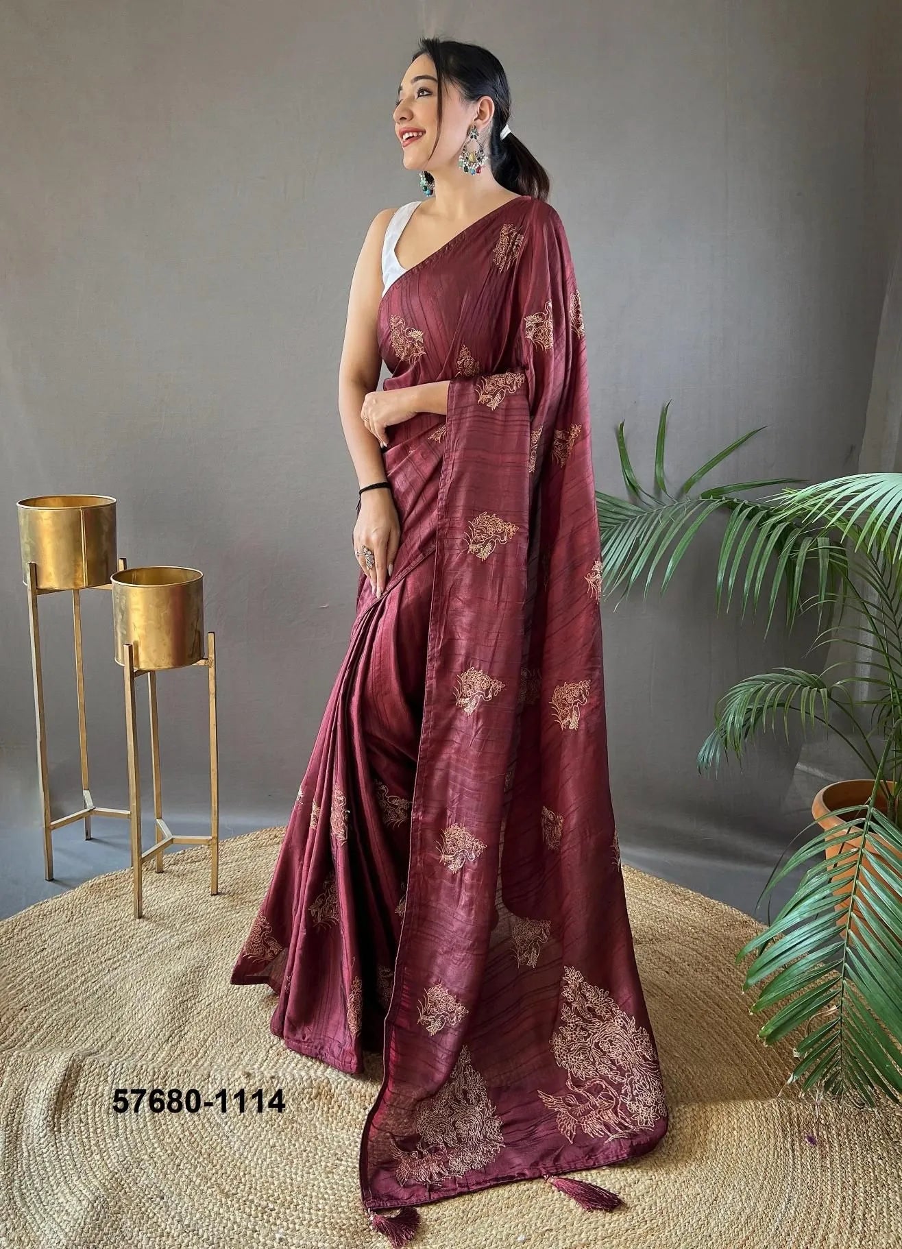 Wine Silk Woven Beautiful Saree For Kitty-Parties
