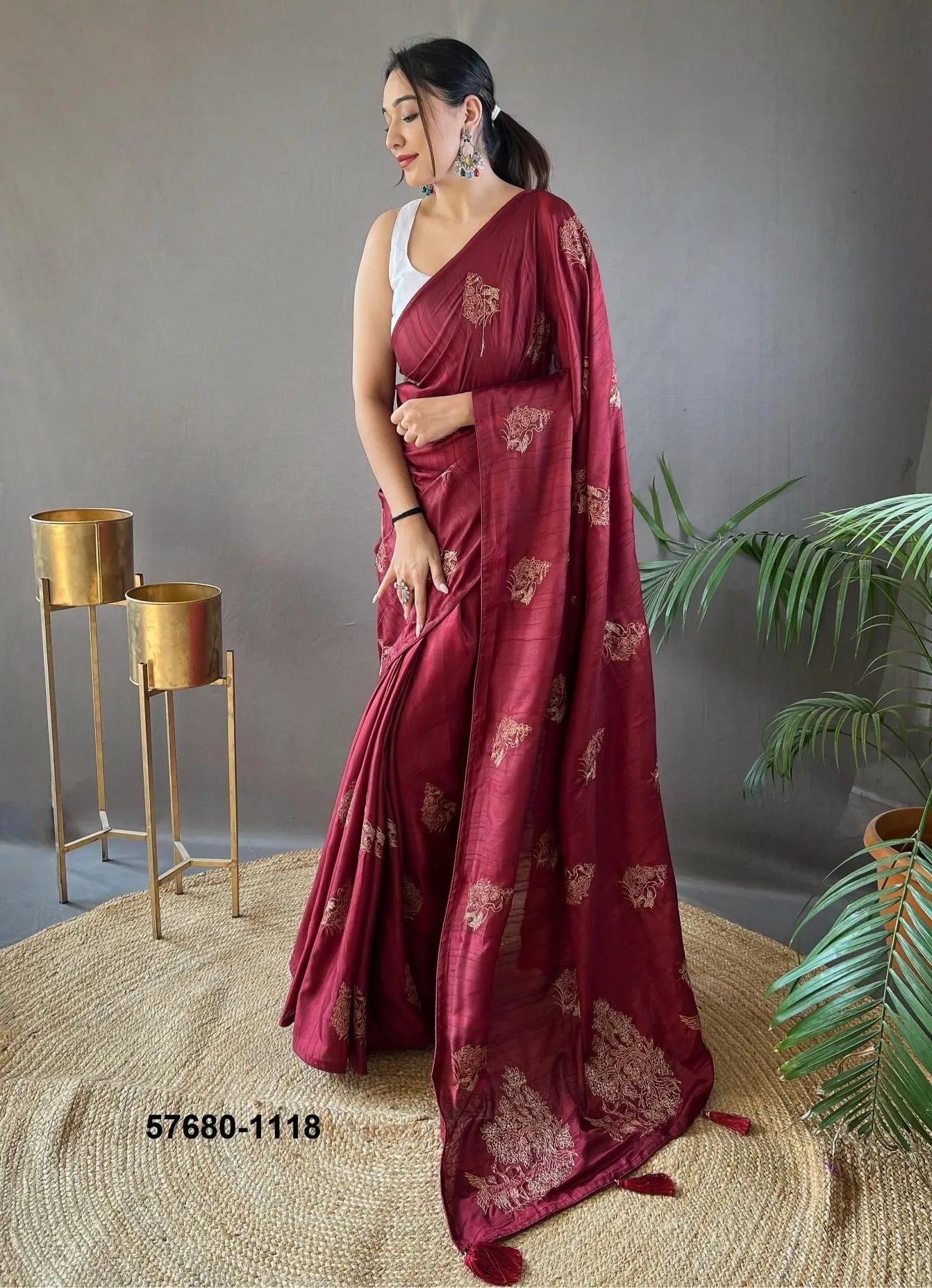 Wine Red Silk Woven Beautiful Saree For Kitty-Parties