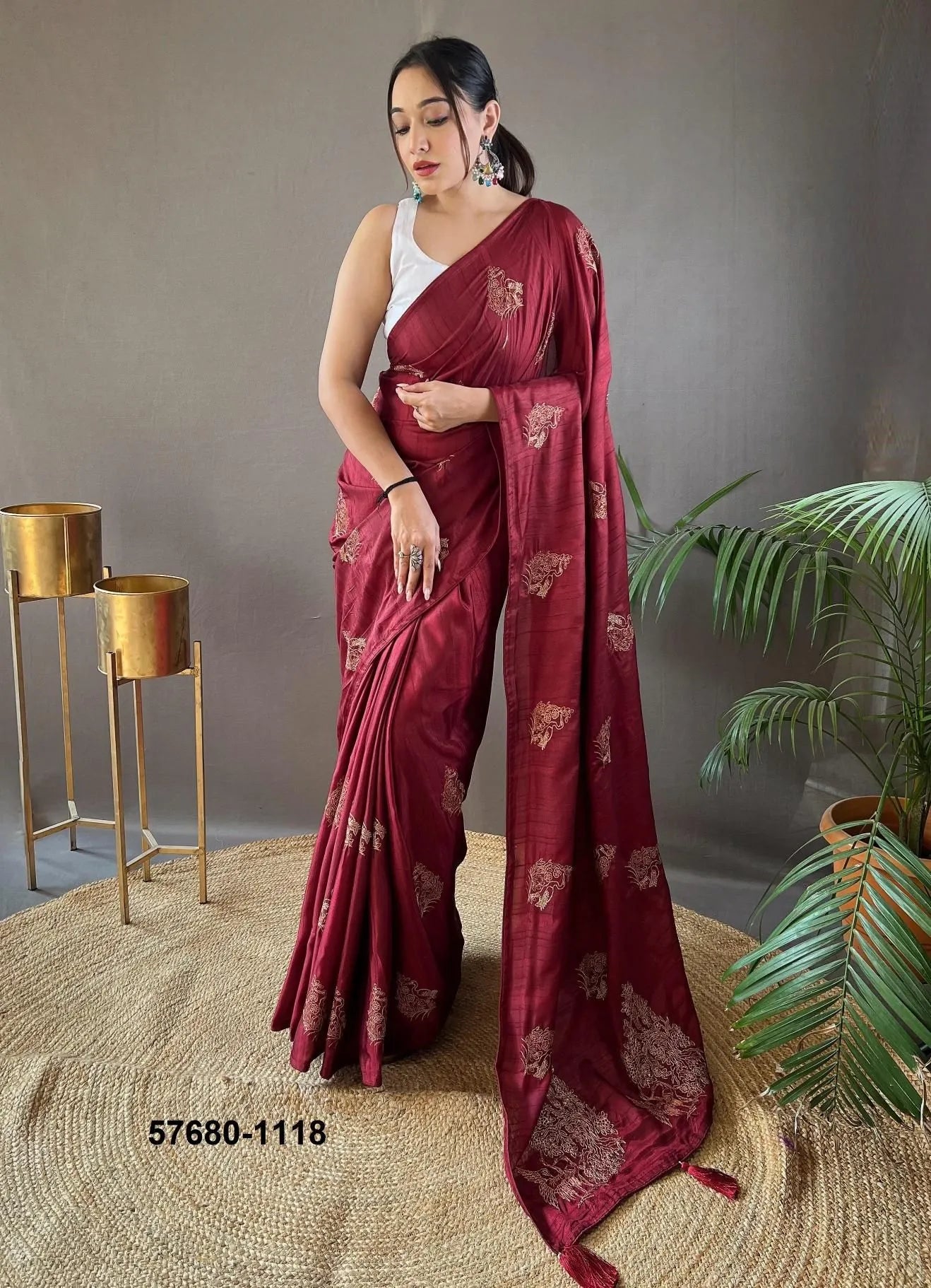 Wine Red Silk Woven Beautiful Saree For Kitty-Parties