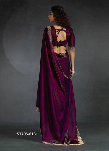 Purple Fendi Satin Silk Two Tone Sequins-Work Evening-Wear Boutique-Style Saree