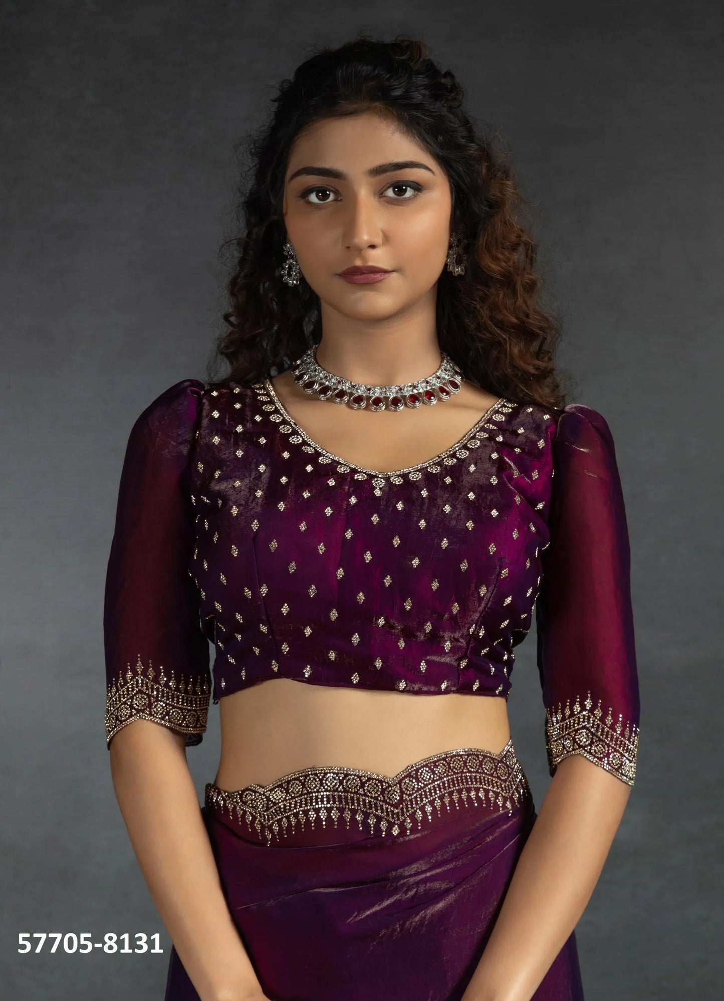 Purple Fendi Satin Silk Two Tone Sequins-Work Evening-Wear Boutique-Style Saree