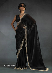 Black Fendi Satin Silk Two Tone Sequins-Work Evening-Wear Boutique-Style Saree