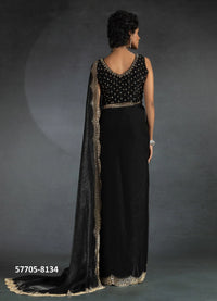 Black Fendi Satin Silk Two Tone Sequins-Work Evening-Wear Boutique-Style Saree