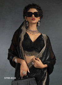 Black Fendi Satin Silk Two Tone Sequins-Work Evening-Wear Boutique-Style Saree