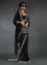 Black Fendi Satin Silk Two Tone Sequins-Work Evening-Wear Boutique-Style Saree