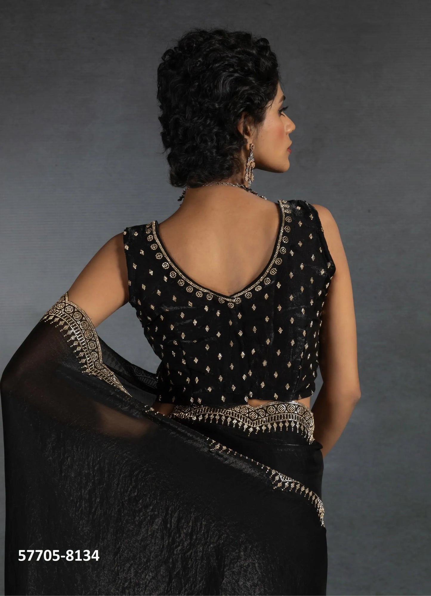 Black Fendi Satin Silk Two Tone Sequins-Work Evening-Wear Boutique-Style Saree