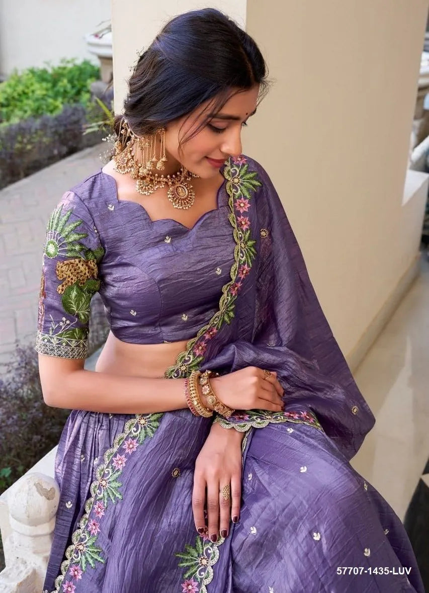 Lavender Crush Silk Embroidered Party-Wear Stylish Lehenga Choli
