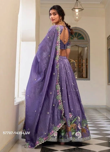Lavender Crush Silk Embroidered Party-Wear Stylish Lehenga Choli