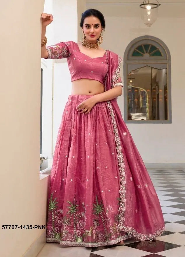 Dark Pink Crush Silk Embroidered Party-Wear Stylish Lehenga Choli