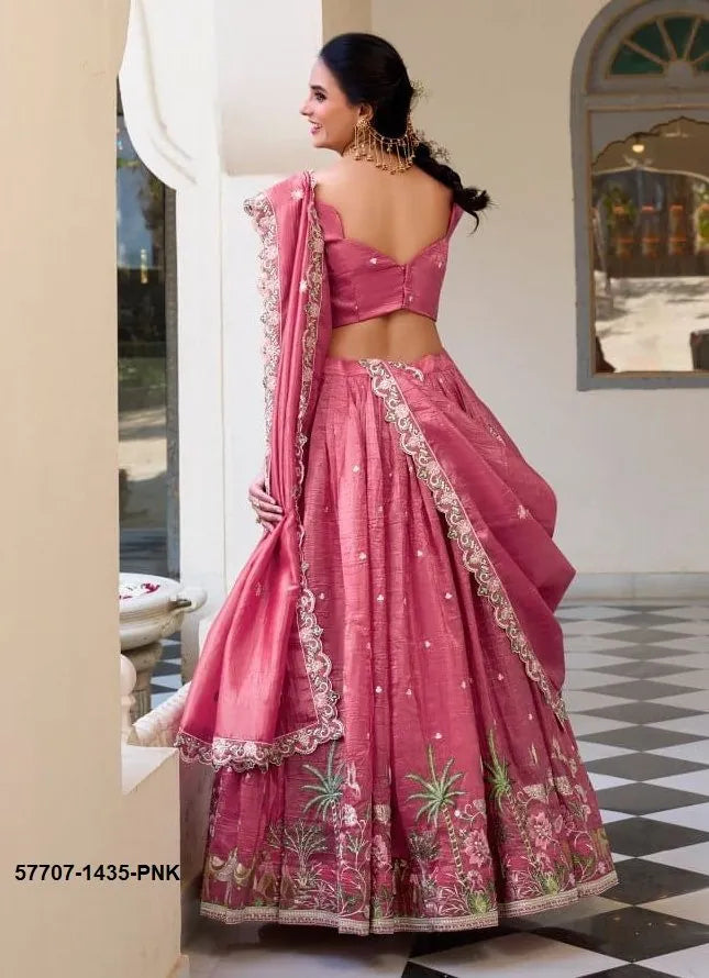Dark Pink Crush Silk Embroidered Party-Wear Stylish Lehenga Choli