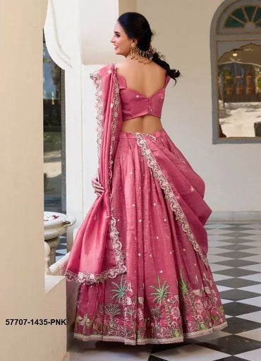 Dark Pink Crush Silk Embroidered Party-Wear Stylish Lehenga Choli