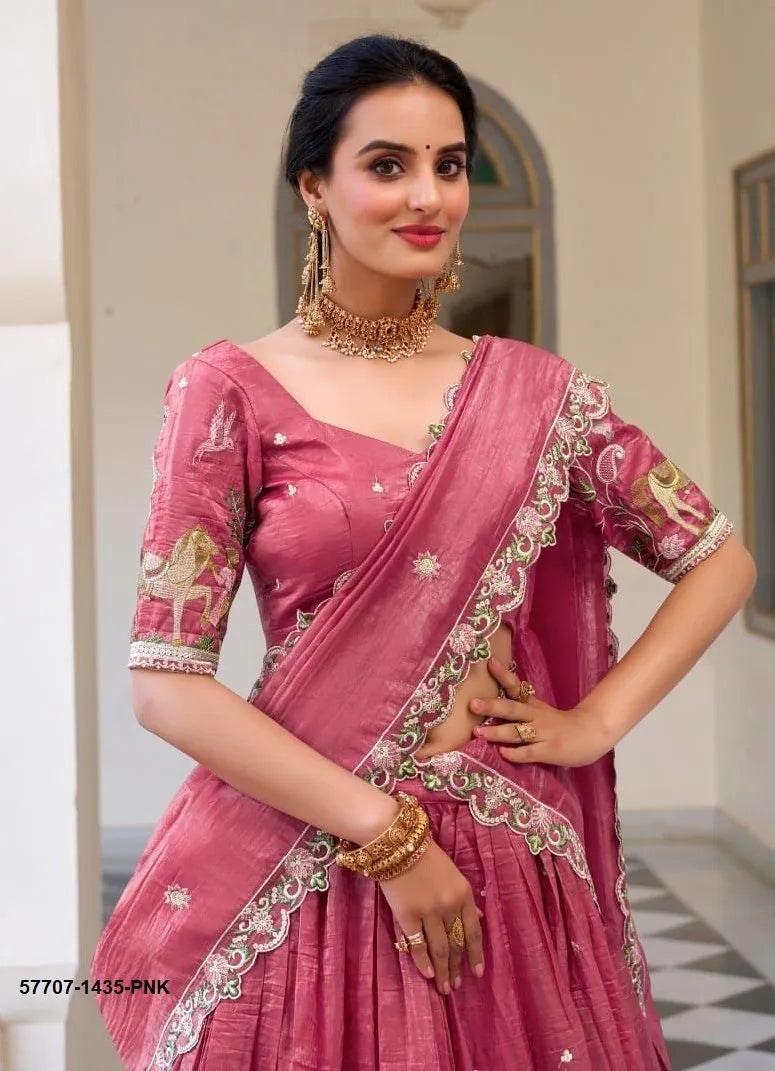 Dark Pink Crush Silk Embroidered Party-Wear Stylish Lehenga Choli