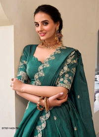 Teal Green Crush Silk Embroidered Party-Wear Stylish Lehenga Choli