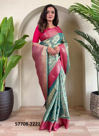 Teal Blue Woven Tissue Saree For Traditional / Religious-Occasions