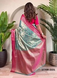 Teal Blue Woven Tissue Saree For Traditional / Religious-Occasions