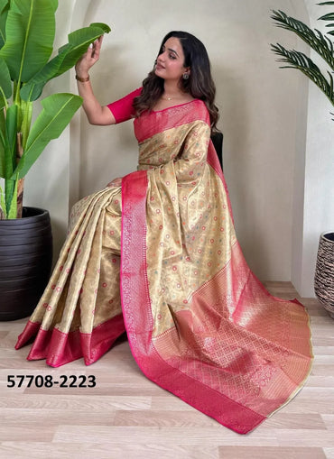Burlywood Woven Tissue Saree For Traditional / Religious-Occasions