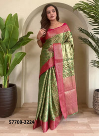 Olive Green Woven Tissue Saree For Traditional / Religious-Occasions